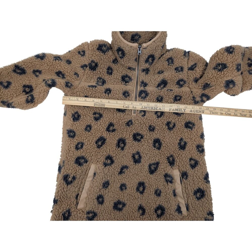 Abercrombie & Fitch Half-Zip Sherpa Fleece, Tan Animal Print, Size: XS - Picture 7 of 8